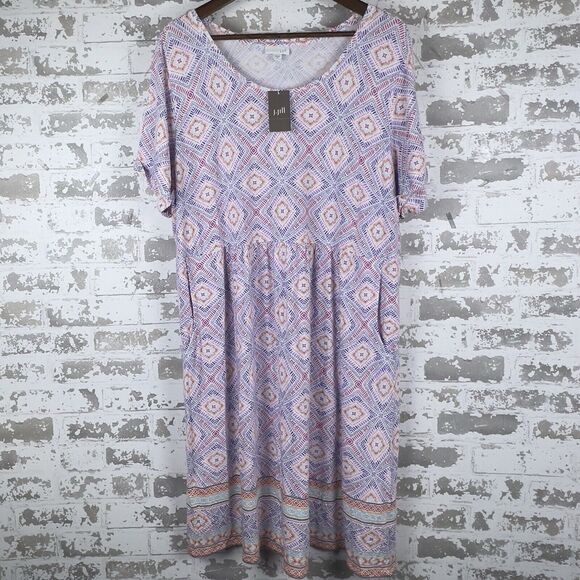 J.Jill Babydoll Dress Sz XL Moroccan Medallion Soft‎ Stretch Pockets - Picture 1 of 16